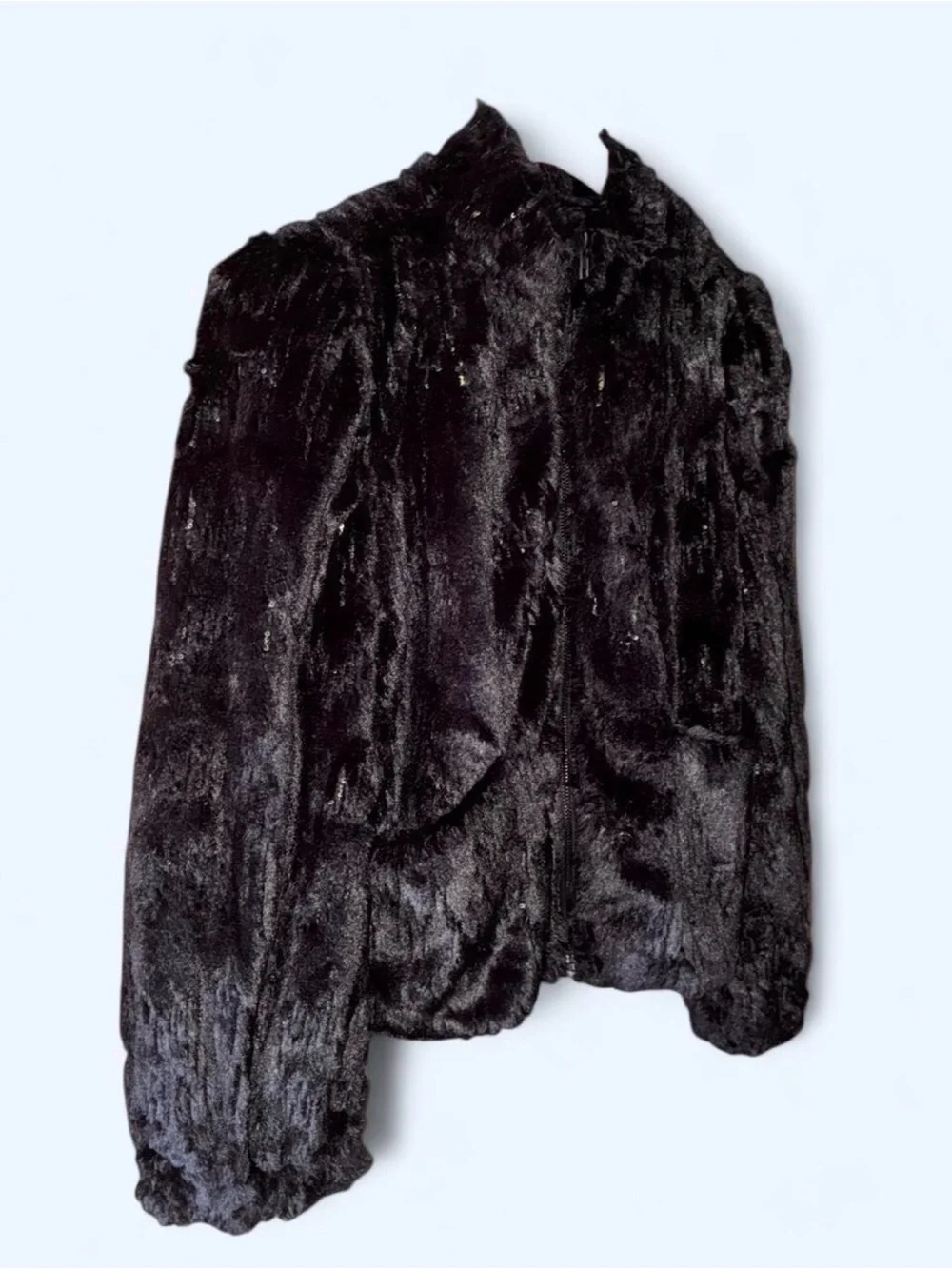 Gorgeous CHASER Brand Faux Fur Sequined Zip Up Jacket, Women’s Size S